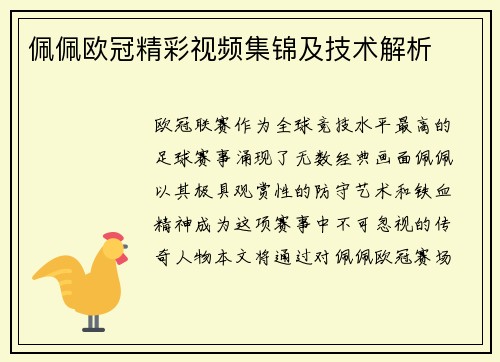 佩佩欧冠精彩视频集锦及技术解析