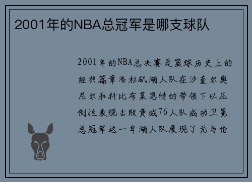2001年的NBA总冠军是哪支球队