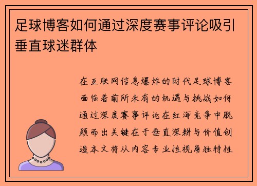 足球博客如何通过深度赛事评论吸引垂直球迷群体